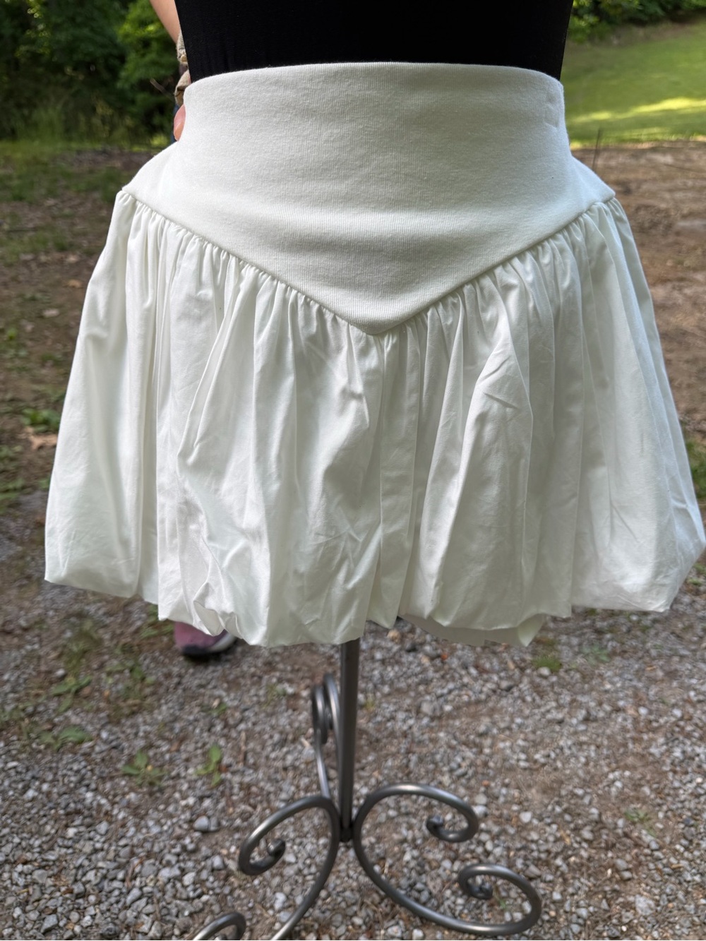 Forever 21 Cream V-Front Gathered Skater Mini Skirt